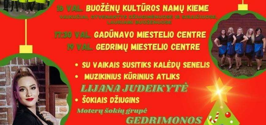 Освещение рождественской елки в Буоженай, Гадунаве, Гедримае