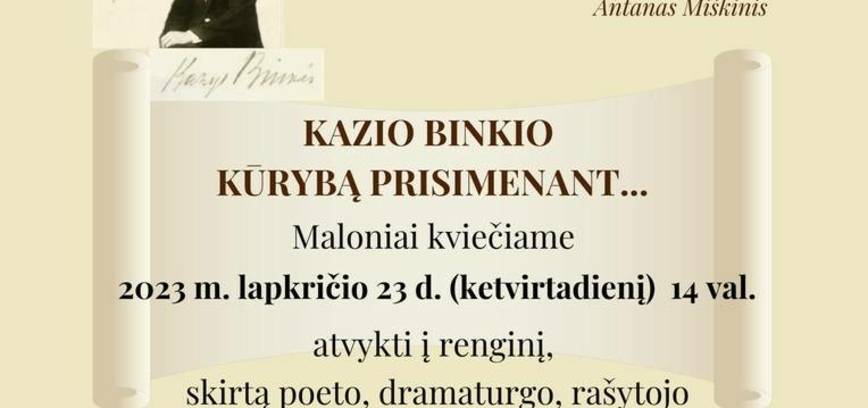 PASĀKUMS veltīts dzejnieka, dramaturga KAZIOA BINĶA 130. dzimšanas dienai.