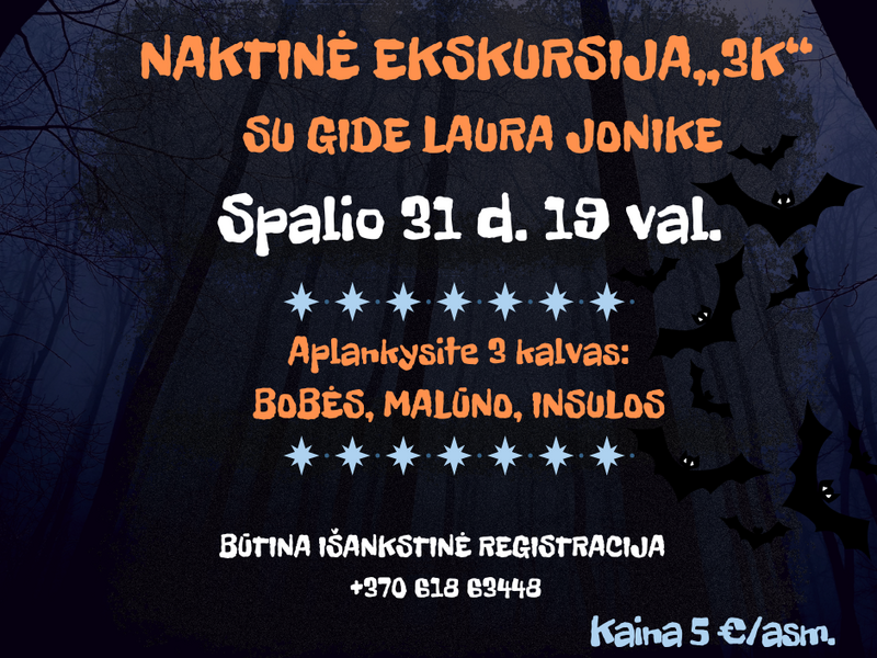 NAKTINĖ EKSKURSIJA„3K“  SU GIDE LAURA JONIKE